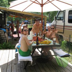 a group of nudists at the campground