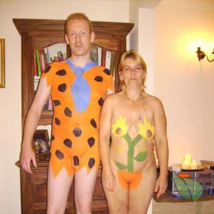 One nude person enjoying halloween at their house
