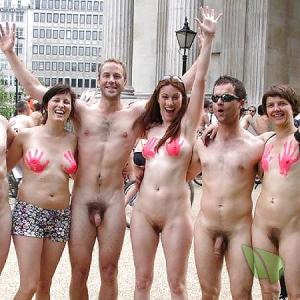 some nude people wearing fun bodypaint in the wilderness
