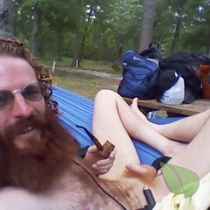 Solo dude enjoying nature out camping