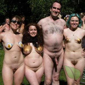 a group of nudists rocking bodypaint outside