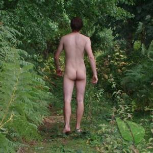 One nudist in the forest