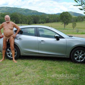 One nudist outside