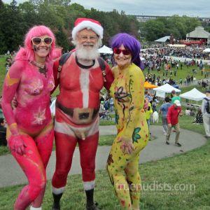 A nudist couple wearing fun bodypaint
