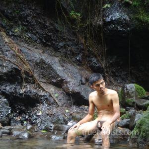 One dude in the woods
