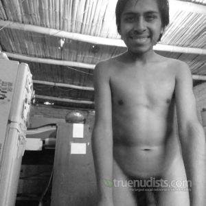 One man posing in their house