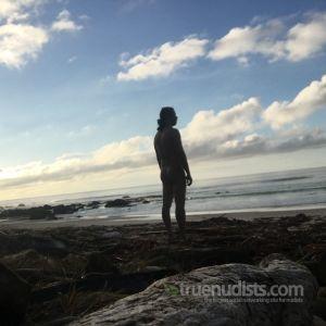 One nudist outside