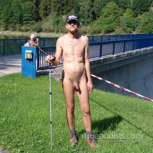 One nudist outside